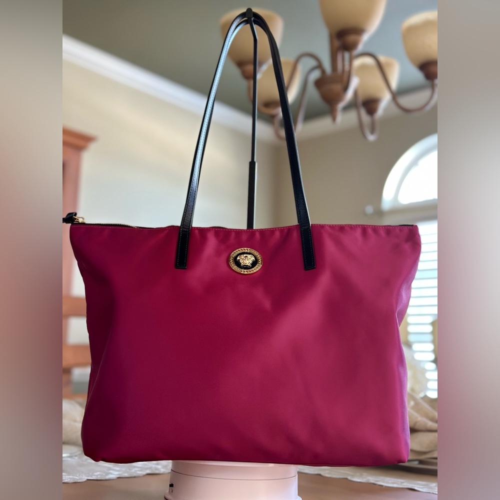 Versace nylon fuscia large tote & dust bag! NWOT!
